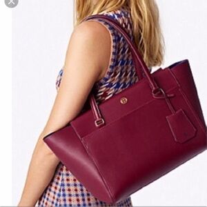 Tory Burch Parker Small Tote 
Imperial Garnet/ Midnight Swim Leather